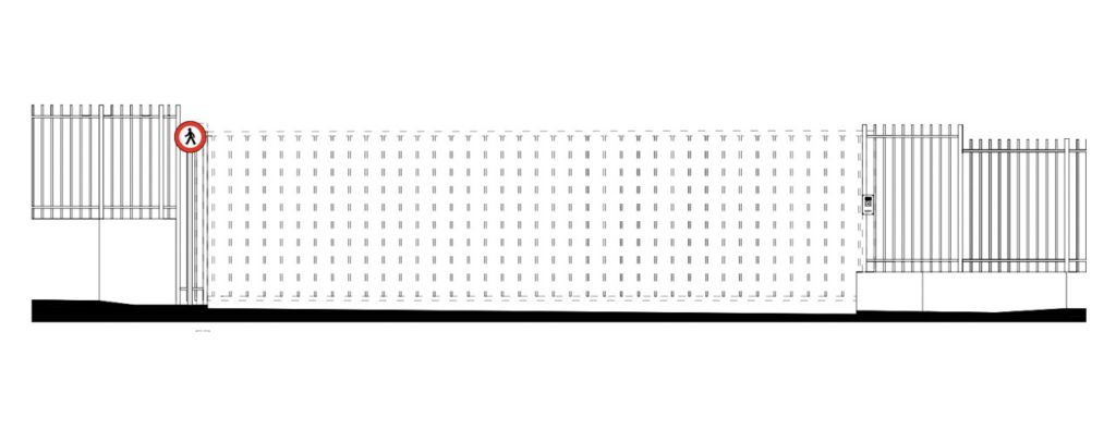 Dessin du contexte de l'objet d'intervention. Ce document est pertinent pour notre projet car il image parfaitement la différence de niveau des deux murets de la barrière. Ces murets sont de taille différente car le site est pentu.